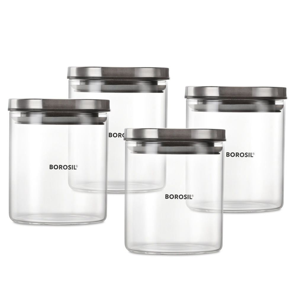 Borosil 4 Classic Jars w Wooden Tray