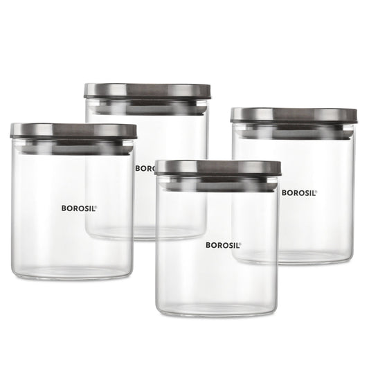 Borosil 4 Classic Jars w Wooden Tray