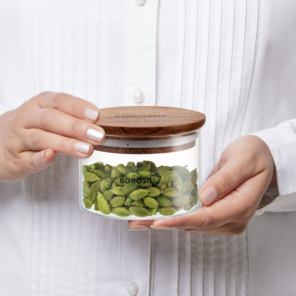 Borosil Classic Jar with Wooden Lid, Set of 2