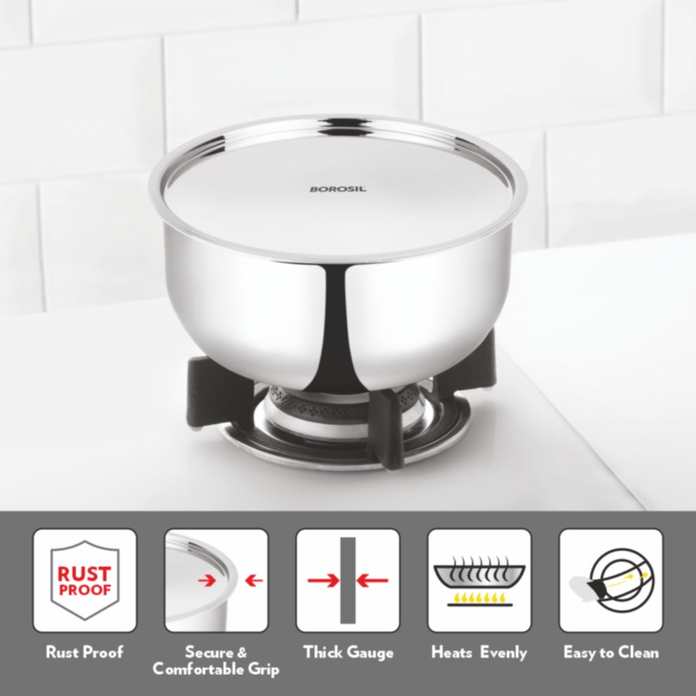 Borosil Cookfresh SS Triply Tope w Lid