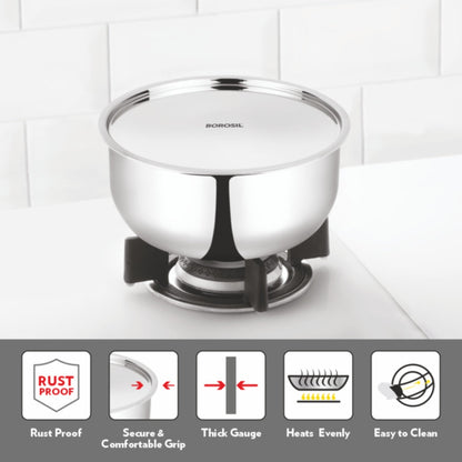 Borosil Cookfresh SS Triply Tope w Lid