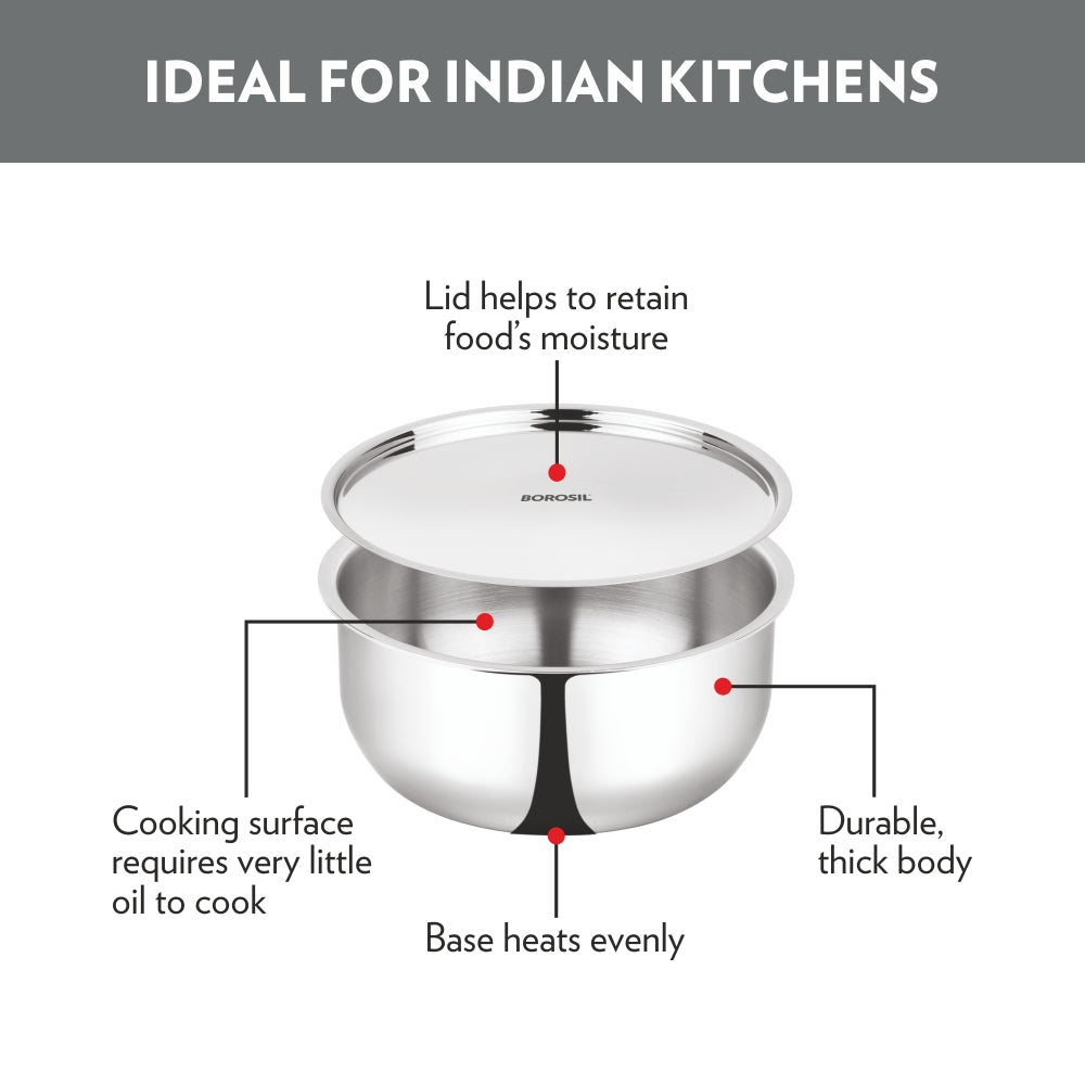 Borosil Cookfresh SS Triply Tope w Lid