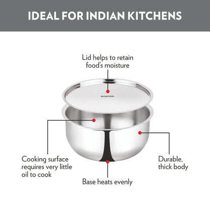 Borosil Cookfresh SS Triply Tope w Lid