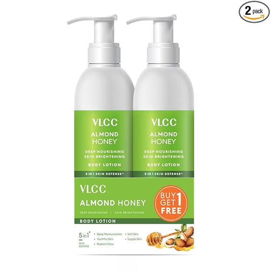 VLCC Almond Honey Deep Nourishing & Skin Brightening Body Lotion - 350ml + 350ml | Buy One Get One | Deep Nourishment, Glowing & Youthful Skin | With Almond Oil, Honey, Cocoa Butter & Aloe Vera.